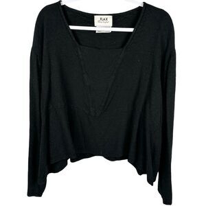 Flax Black Lagenlook Whimsigoth Long Sleeve Crinkled Top Women’s Size Small